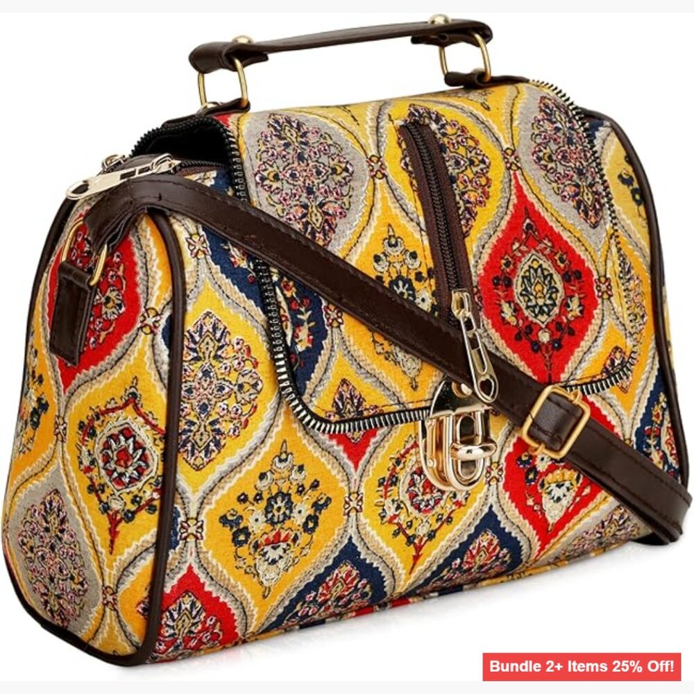 Large Cotton Clutch Handbag with Adjustable Strap for Weddings Parties